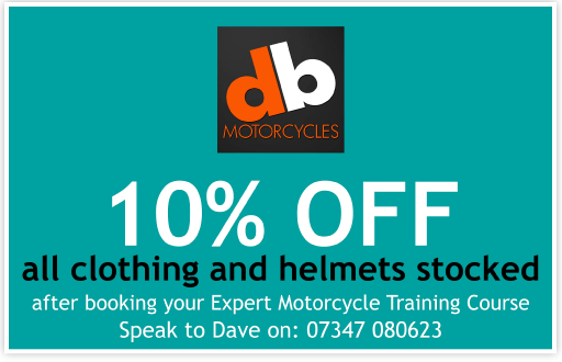 10 percent Off clothing & helmets after booking training
